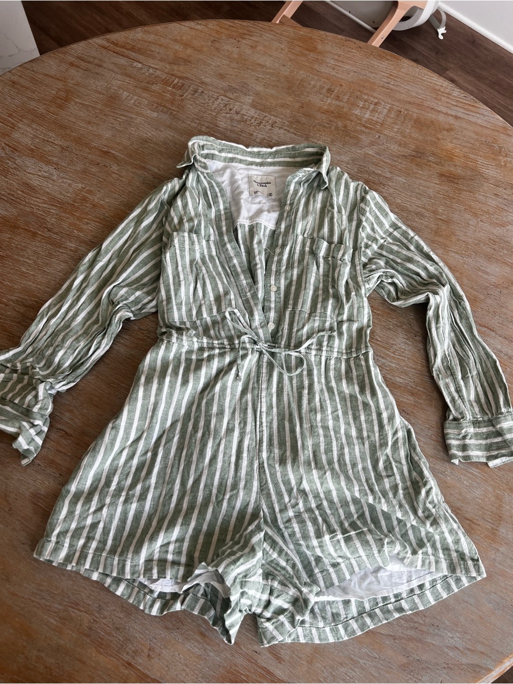 Abercrombie & Fitch Green and White Striped Kids One-Piece Romper